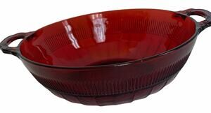 Vintage Anchor Hocking Royal Coronation Ruby Red Large Handled Fruit Bowl 9.5"